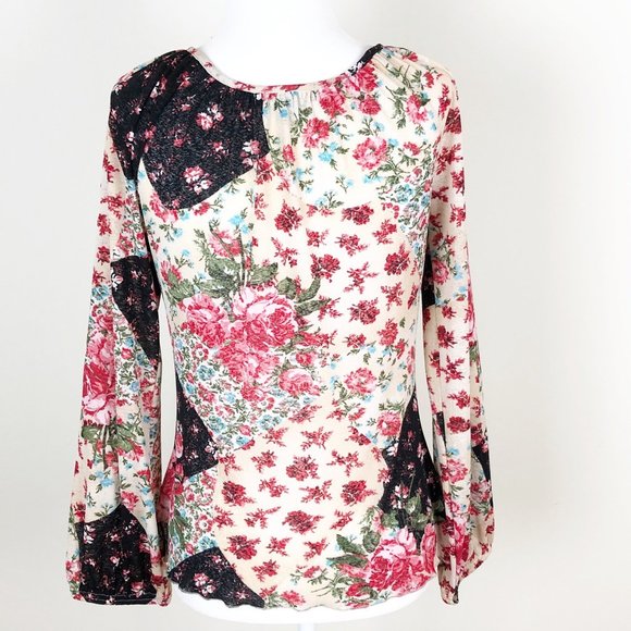 KAREN KANE Floral Peasant Boho Top Blouse M - Picture 2 of 5